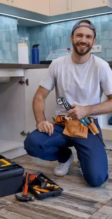 handsome-caucasian-male-plumber-sitting-open-kitchen-drawer